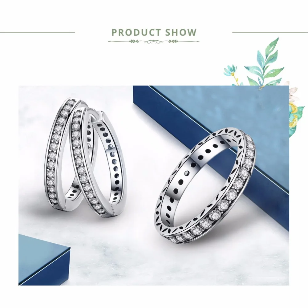BAMOER 925 Sterling Silver CZ Simple Female Hoop Earrings Jewelry for Women Sterling Silver Jewelry PAS456 image 2
