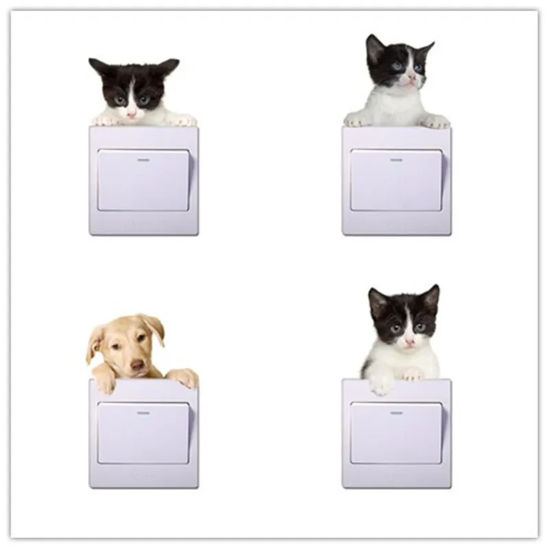 Lovely 3D Cats Dogs Switch Sticker for Home Decor Living room bedroom cute Animal Vinyl Decal Art Poster switch wall Stickers