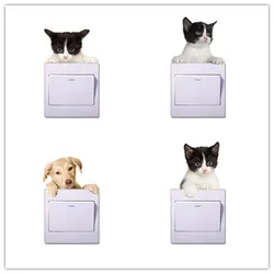 Lovely 3D Cats Dogs Switch Sticker for Home Decor Living room bedroom cute Animal Vinyl Decal Art Poster switch wall Stickers