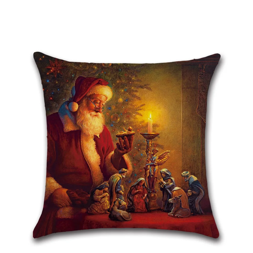 Pillow Cover  New Year Gift Santa Claus Pillow Cases Stug Snow Vintage Cushion Covers 45X45cm  Decor Sleigh Ride Seat Covers