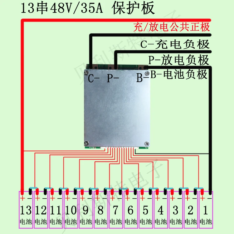 7 Series 24V/10 String 36V/5 String 18V/13 String 48V Lithium Battery Protection Plate Large Current + Mouth Belt Equalization