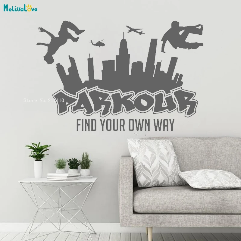 Find Your Own Way Parkour Wall Decals Extreme Sports Vinyl Stickers Jumping Street Cities Home Decor Removable Murals YT1782