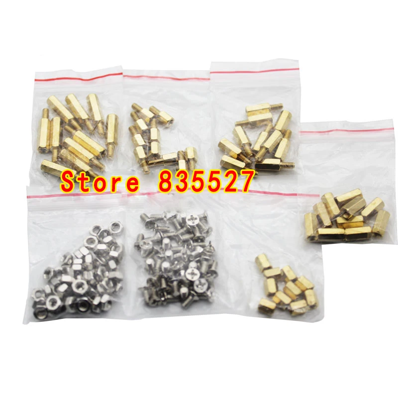 150pcs / total Nut Screw copper pillars 6+6 10+6 15+6 M3 nut 3*6 screw 6MM hollow 10MM hollow DIY Repair circuit board mm