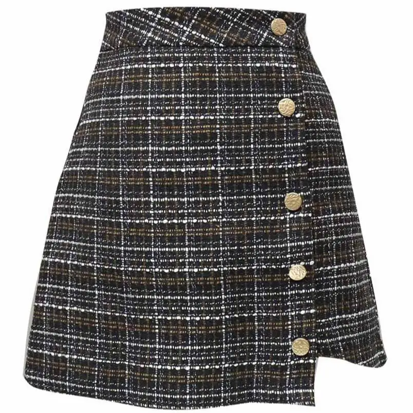 

2021 autumn and winter women skirt female wool high wais plaid skirt