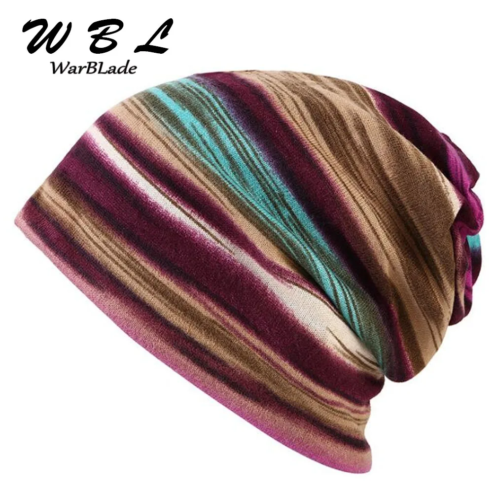 Fashion Spring Women\'s Hat Turban Autumn Winter Warm Headdress Caps Colorful Striped Scarf Sport Sunscreen Beanies Accessories