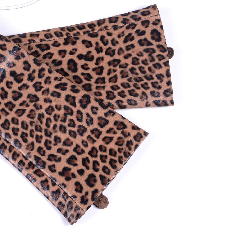 New Women\'s Ladies Real Leather Leopard Print Leather Punk long gloves Evening Gloves Customized
