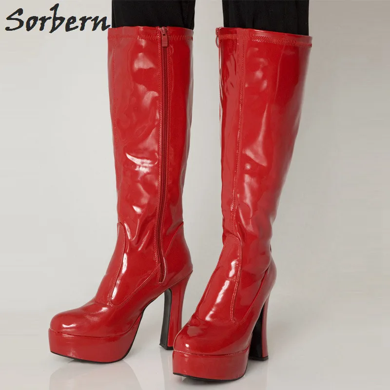 Sorbern Custom Block Heel Women Boots 12CM Chunky Heel +4CM Platform Boot Knee High Shoes Kinky Boots Unisex Round Toe Zipper