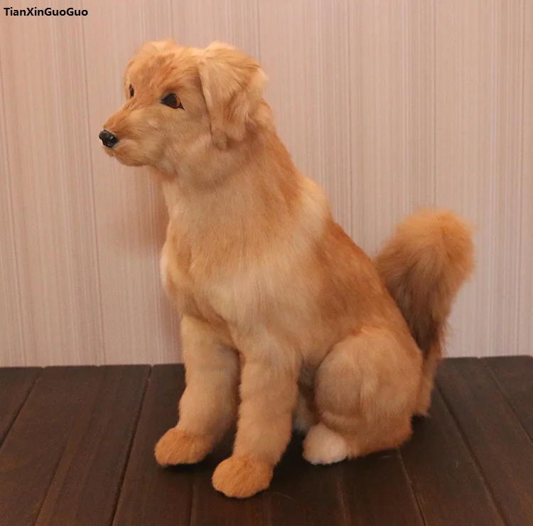 large 43x46cm simulation dog squatting Golden Retriever hard model polyethylene&furs handicraft home decoration gift s1500