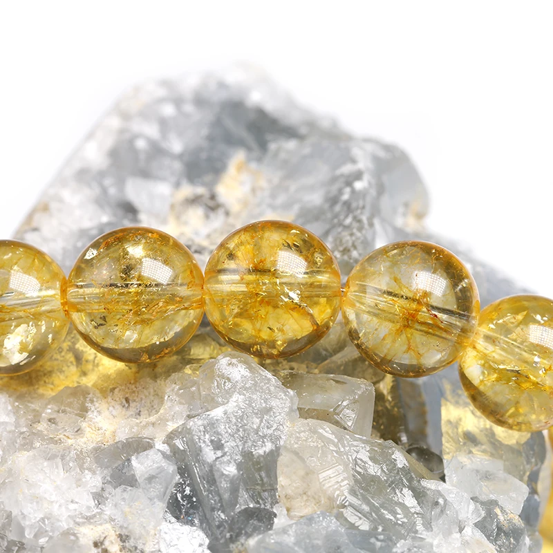 Natural Yellow Citrine Stone 6mm 8mm 10mm Beads Bracelet Handmade Quartz Jewelry for Woman Men Unisex Stretch Bangle Gift