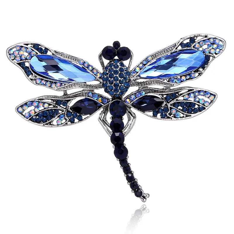 Fashion Crystal Vintage Dragonfly Brooches for Women Large Insect Brooch Pins Dress Coat Accessories Cute Jewelry Gifts