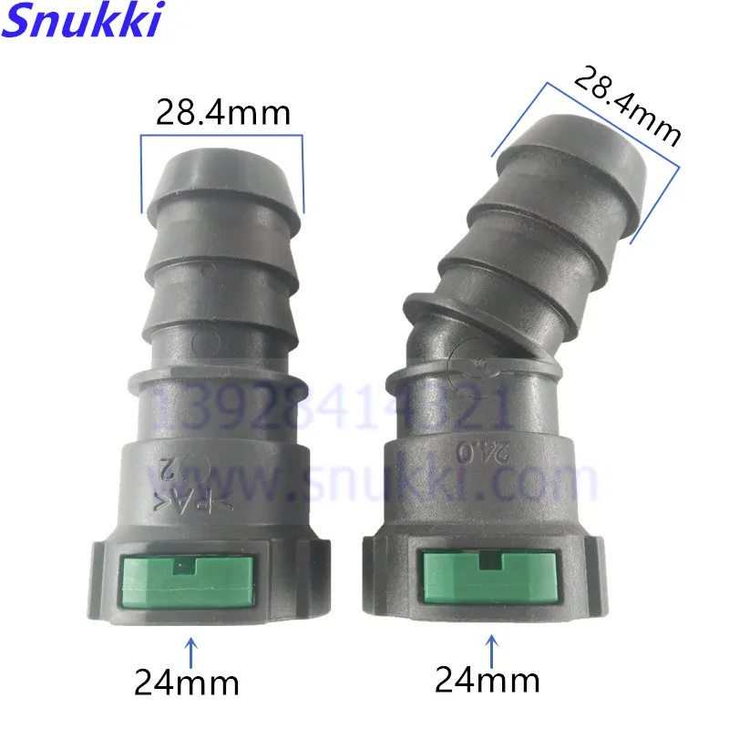 

2 шт., пластиковые коннекторы для автомобильной топливной линии, 24 мм, 180 дюйма, 45 градусов