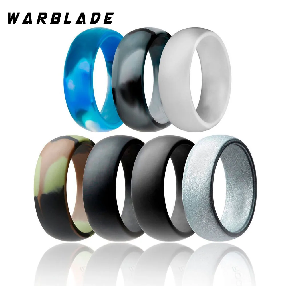 8mm 100% Food Grade FDA Silicone Ring 6-12 Size Hypoallergenic Crossfit Flexible Silicone Finger Rings For Men Women 7pcs/set