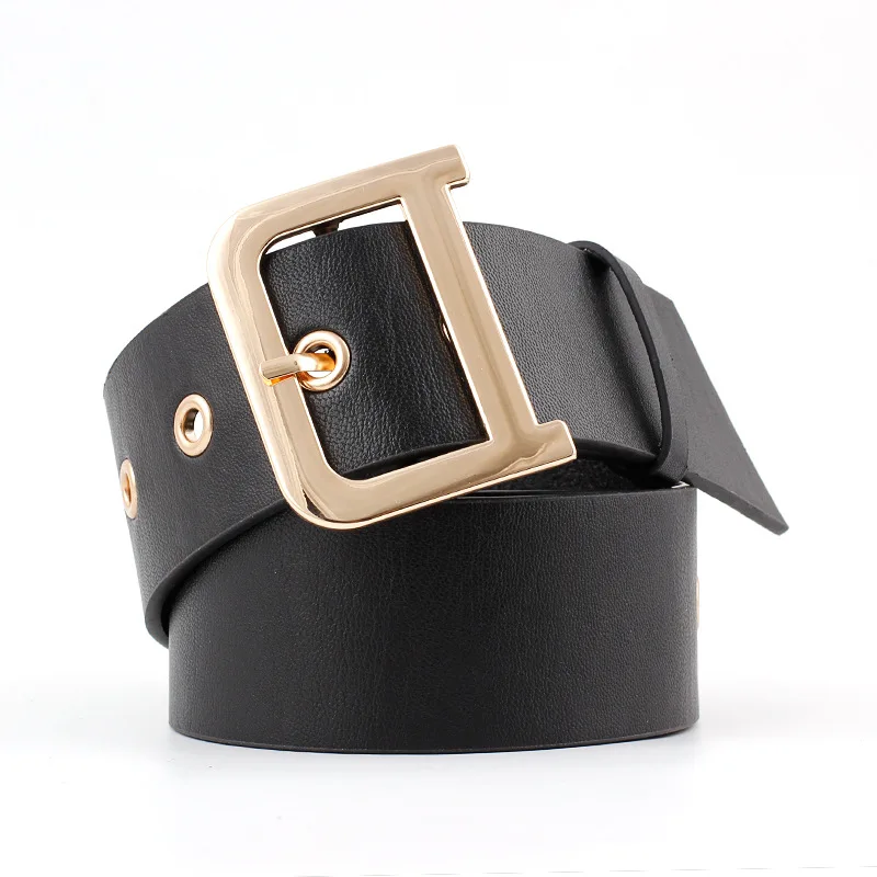 

Designer Rock Punk Ladies Wide Black Red Grommet Leather Belt Female D Ring Buckle Waistband Belts for Women Dress Coat YS120