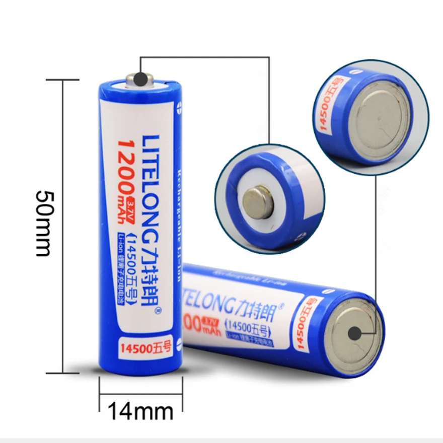 1pcs/lot Large capacity 3.7V 1200mAh AA lithium battery 14500 rechargeable battery suitable for flashlight toys