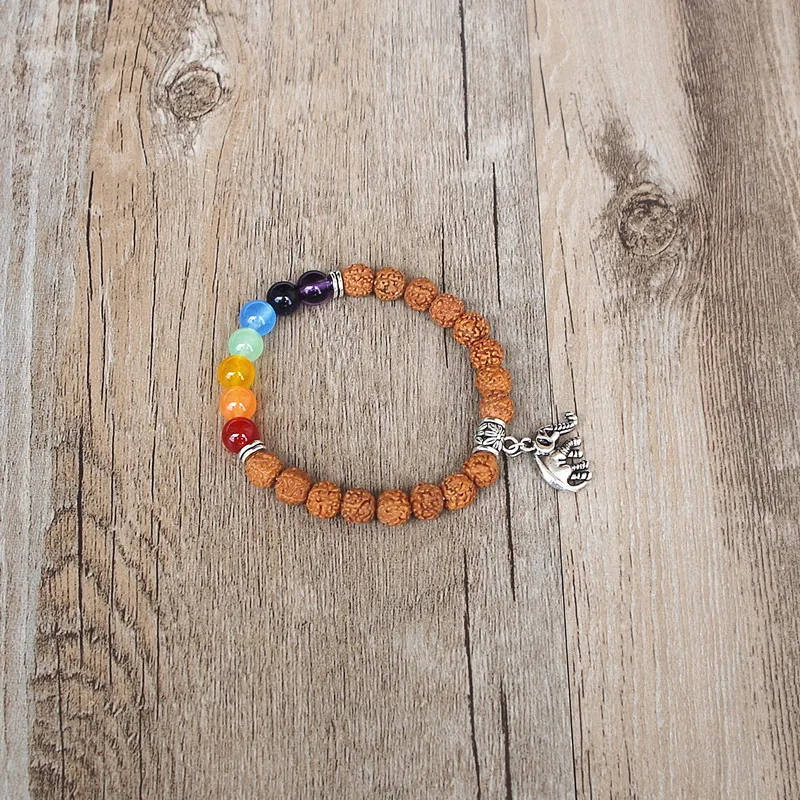 Handmade Original Rudraksha Elephant Mala Chakra Bracelet Yoga Healing Prayer Seven Chakra Charm Beaded Strand Bracelet view 5
