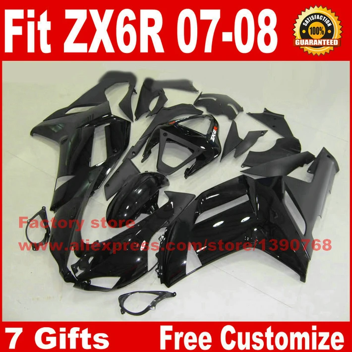 

Bodywork fairings set for Kawasaki Ninja 636 ZX6R 2007 2008 ZX-6R 07 08 all black fairing body kit AV33 +7 gifts