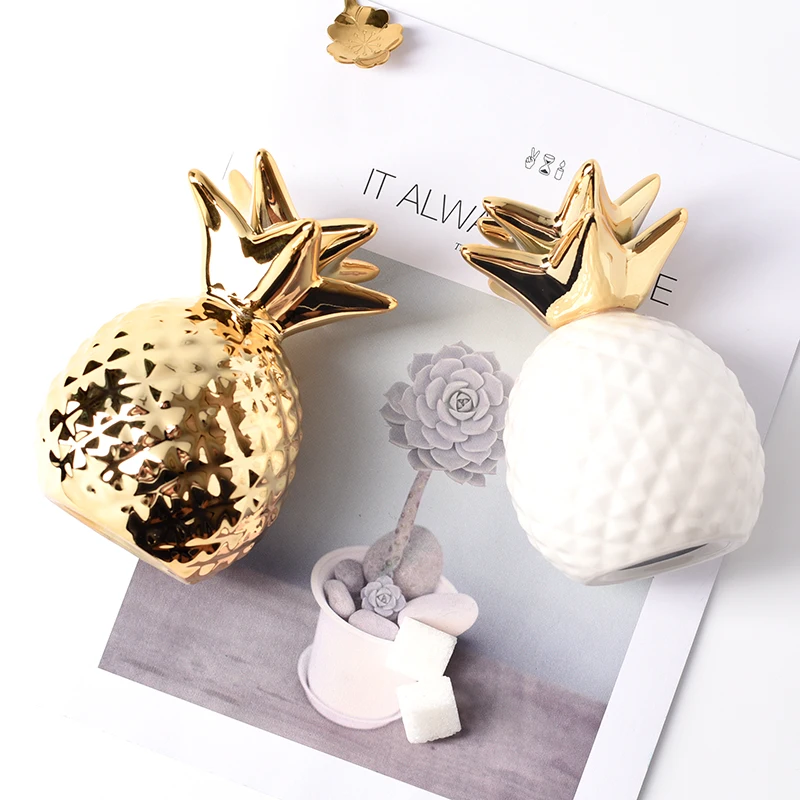 Nordic Small Ceramic Pineapple Money Boxes, Golden Piggy Bank, Saving Box, Home Desktop Decoration