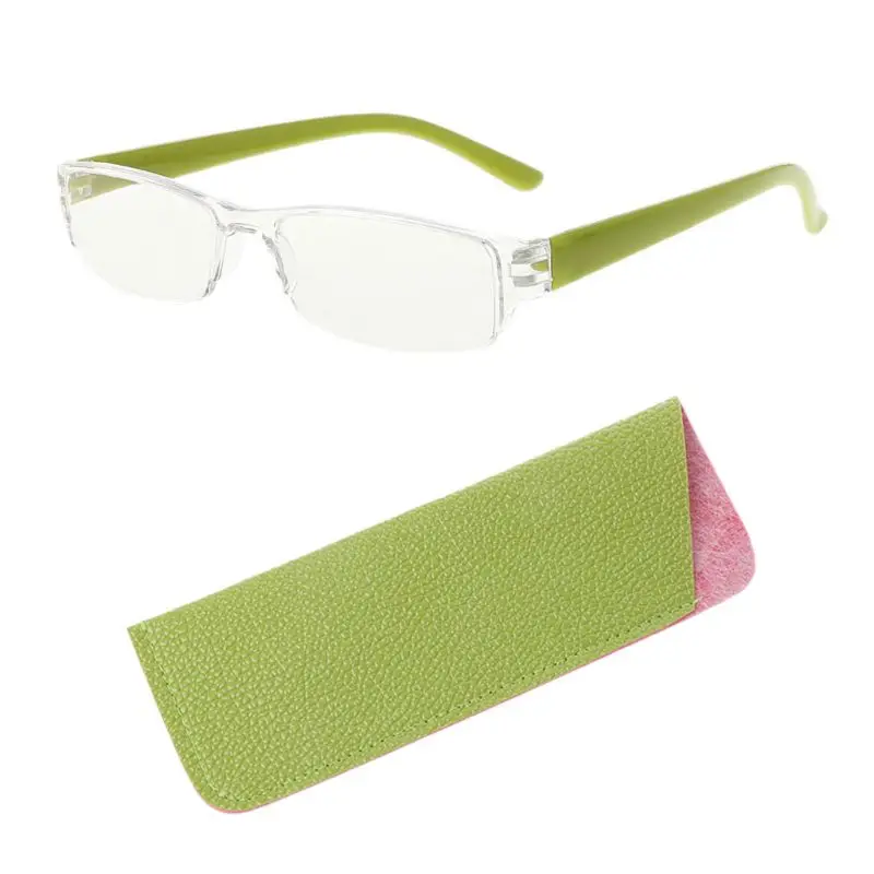 Unisex Lightweight Clear Fashion Rimless Reading Glasses 1.00-4.00 Diopter Eyewear With Leather Case
