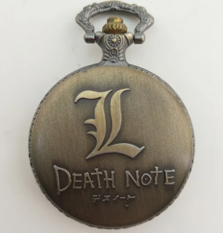 Vintage Bronze Gray Fashion Deathe Note Theme Skull Design Pocket Watch with Chain Necklace Gift