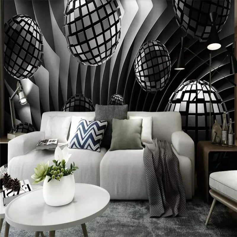 

3d sphere expands the space with modern and simple TV background wall