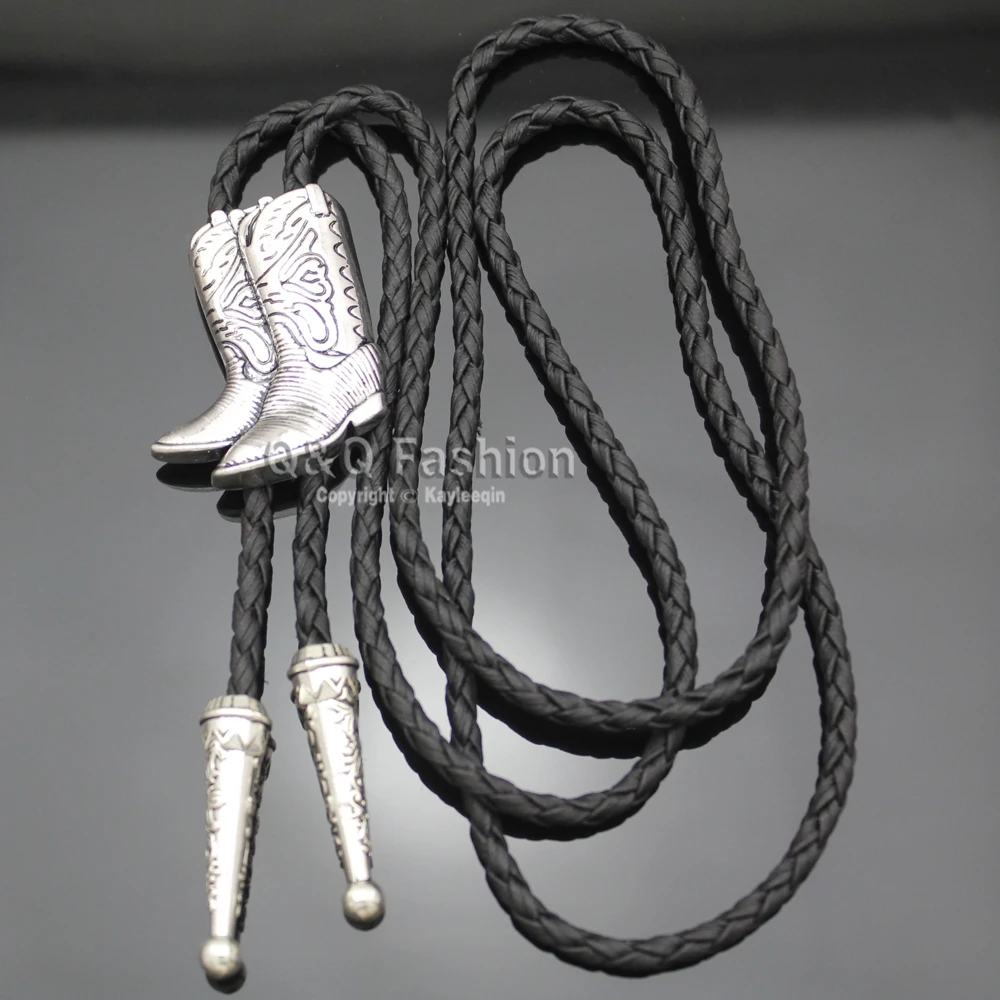 Cowboy Boots Rodeo Country Western Leather Bolo Bola Tie Line Dance Neck Fashion Jewelry Man Pendant Necklace Chain Accessories