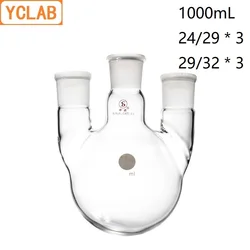 YCLAB 1000mL 24/29 * 3 or 29/32 * 3 Distillation Flask 1L Straight Shape with Three Necks Standard Ground Mouths Distilling