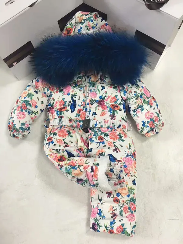 2019 Winter baby girl down coat Baby clothes flower outerwear Fur Hooded children\'s Snowsuit down coats Child jumpsuit romper