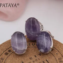 PATAYA Women Wedding Party Jewelry Sets Ancient Wipe Black Back Hollow Jewelry Sets Multicolor Natural Stone Big Earrings Ring