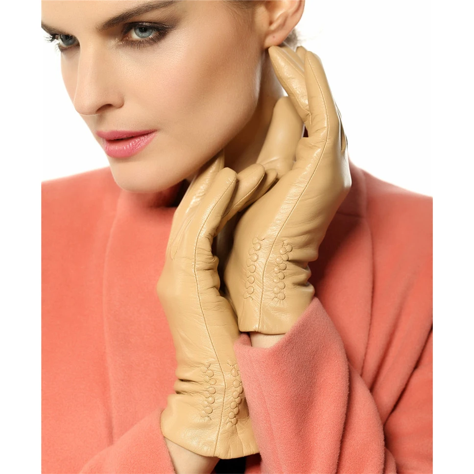 Guantes Térmicos suaves forrado para mujer, guante de piel auténtica para invierno, de vestir, de piel de cordero, a la moda, Envío Gratis L013NC