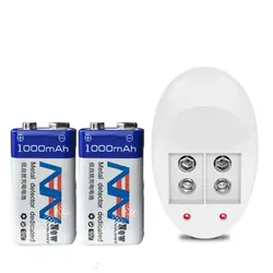 2 szt. Akumulator 9v 1000mAh 9V akumulator litowo-jonowy akumulator 9V + 1 sztuka 9V inteligentna ładowarka 9v