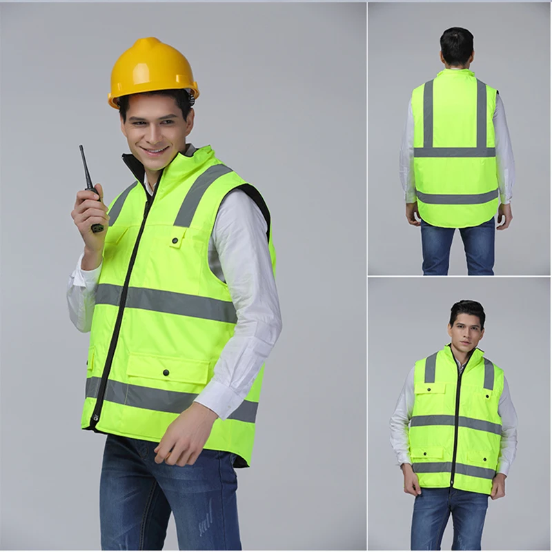 Winter Reflective Warm Jacket Vest with 3M Tapes Oxford and Polar Fleece Fabric Safety Waistcoat Fluorescent Yelow