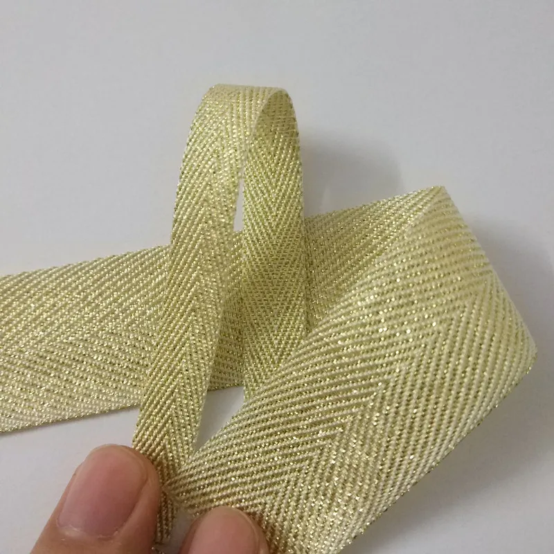 10-50mm Width Gold Twill Polyester Ribbon Bias Binding Webbing For Diy Bag Craft Projects Gold/Silver  Lurex Twill Tape