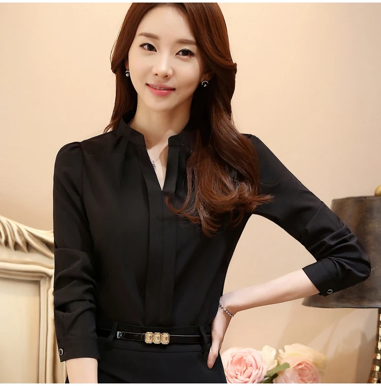 2018 Spring fashion Sexy V-Neck shirt women OL Career temperament formal long sleeve chiffon blouse office ladies plus size tops