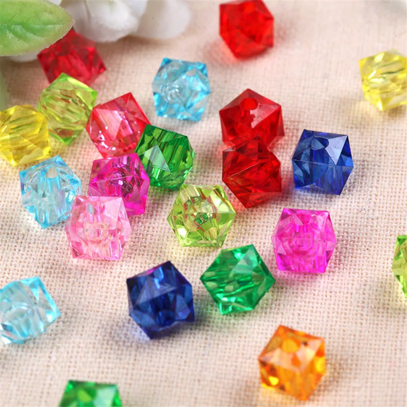 Free Shipping 12mm 14MM Colorful Acrylic Cube Beads Transparent Colors Sqaure DIY Jewelry Beading Plastic Lucite Spacers