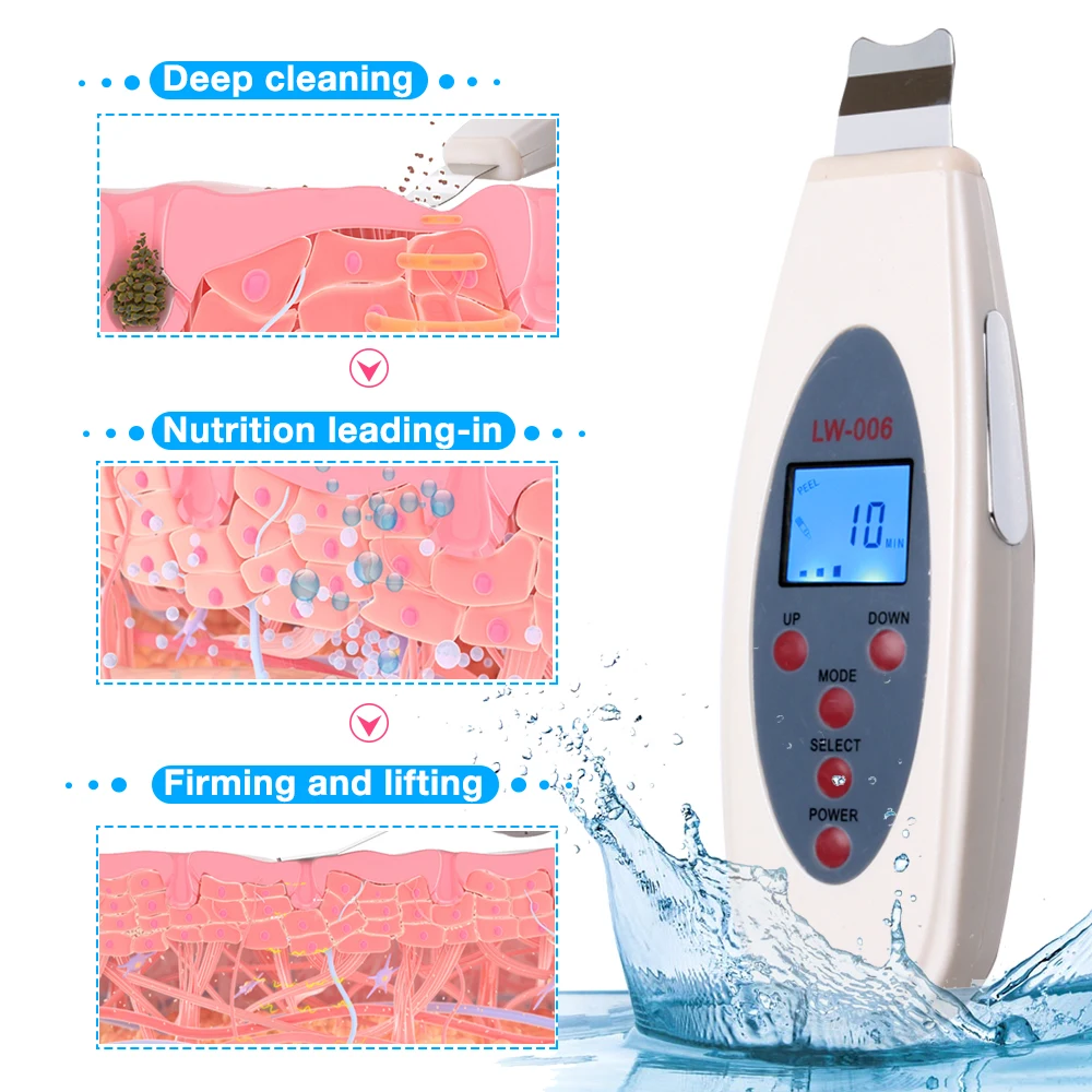 High Quality Ultrasonic Skin Scrubber Cleanser Face Cleaning Acne Removal Galvanic Facial Spa Ultrasound Peeling Clean Tone Lift