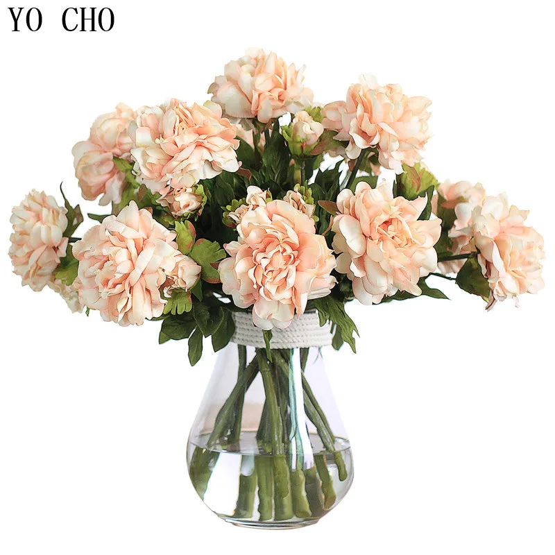 YO CHO Party Fake flower 2 Flower Heads Floral Wedding Arrangement Home Wedding Decor silk peonies artificial peony bouquet