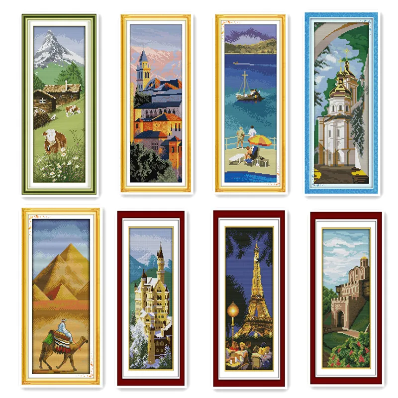 The world famous building Alps Bravo Aegean Egypt pyramid Germany Swanburg Paris Tower and other cross-stitch paintings