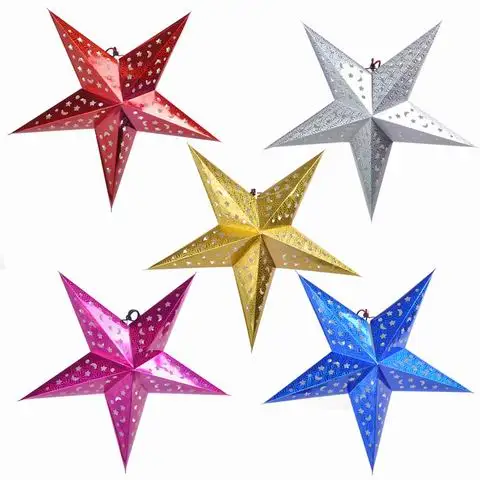 

Free shipping (5pc/lot) Mixed colour Paper Stars Hanging Star For Christmas Tree Home Party wedding Decorations Christmas Ideas