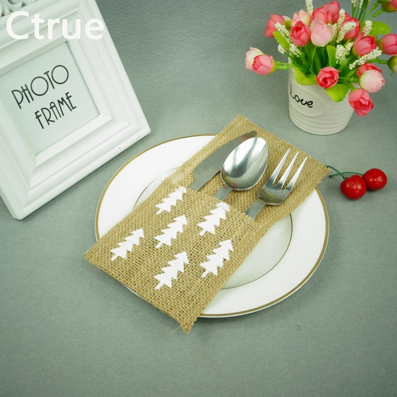 

20PCS 4"x8" tree Jute Hessian Cutlery Pocket Silverware Holders Burlap Utensil Bag Rustic Wedding Knife and Fork Organizer