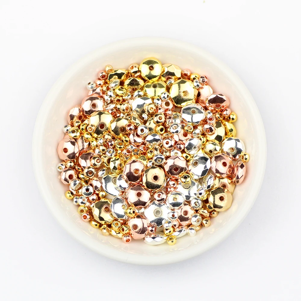 BTFBES Faceted Flat Round Hematite beads 3/4/6/8/10mm Gold Color Silver plated Loose Spacer Spacer Jewelry bracelets Making DIY