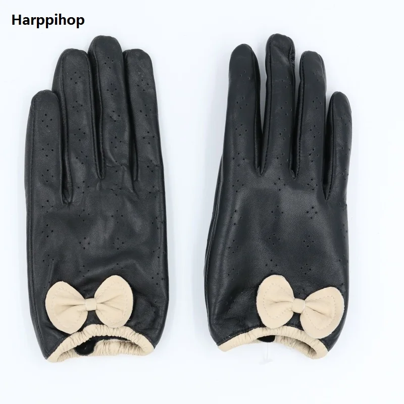 

butterfly women Genuine Leather Gloves Touch Perforated Thin Section Sheepskin Driving Gloves Wrist Winter Male Leather Gloves