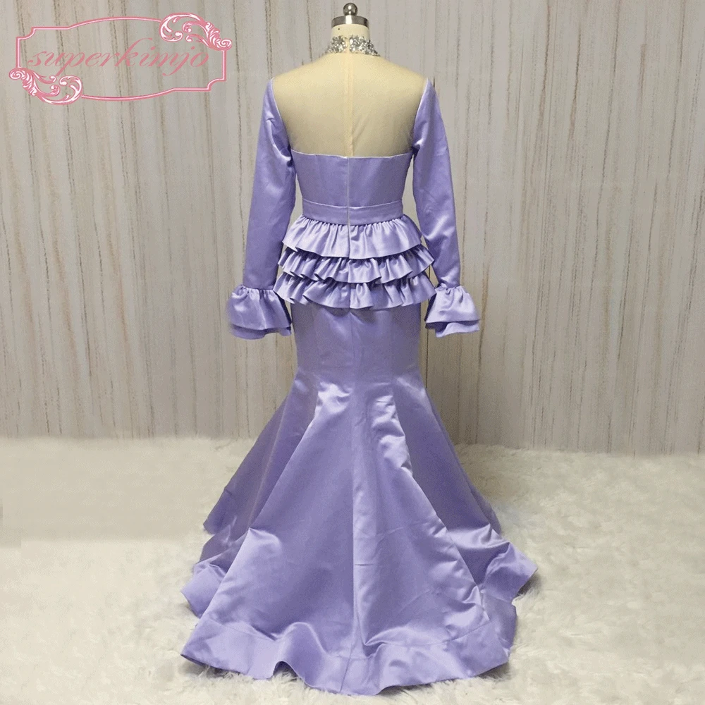 SuperKimJo Vestido De Festa 2020 High Neck Evening Dresses with Crystals Mermaid Purple Arabic Evening Gown