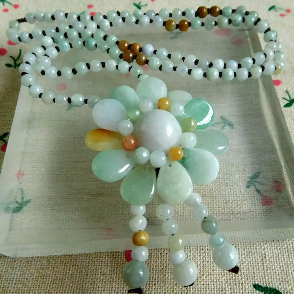 Beautiful Myanmar Jade Necklace Hanging jadeite heronsbill Amulet Mala Bead adorn mascot