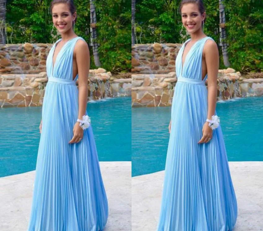 

Chiffon Bridesmaid Dresses 2019 Sky Blue Summer Country Garden Wedding Party Guest Maid of Honor Gowns Plus Size Custom Made