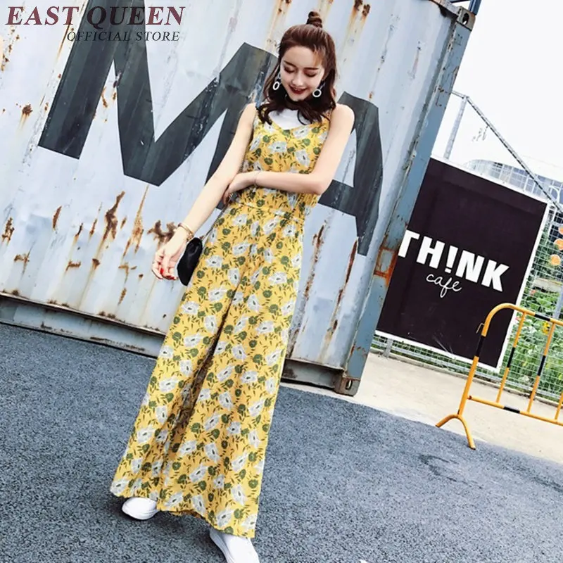 Tinggi Pinggang Jumpsuit Wanita 2018 Vintage Floral Cetak Jumpsuit Wanita Elegan Tanpa Lengan Lebar Kaki Jumpsuit dengan Kantong NN0746 YQ