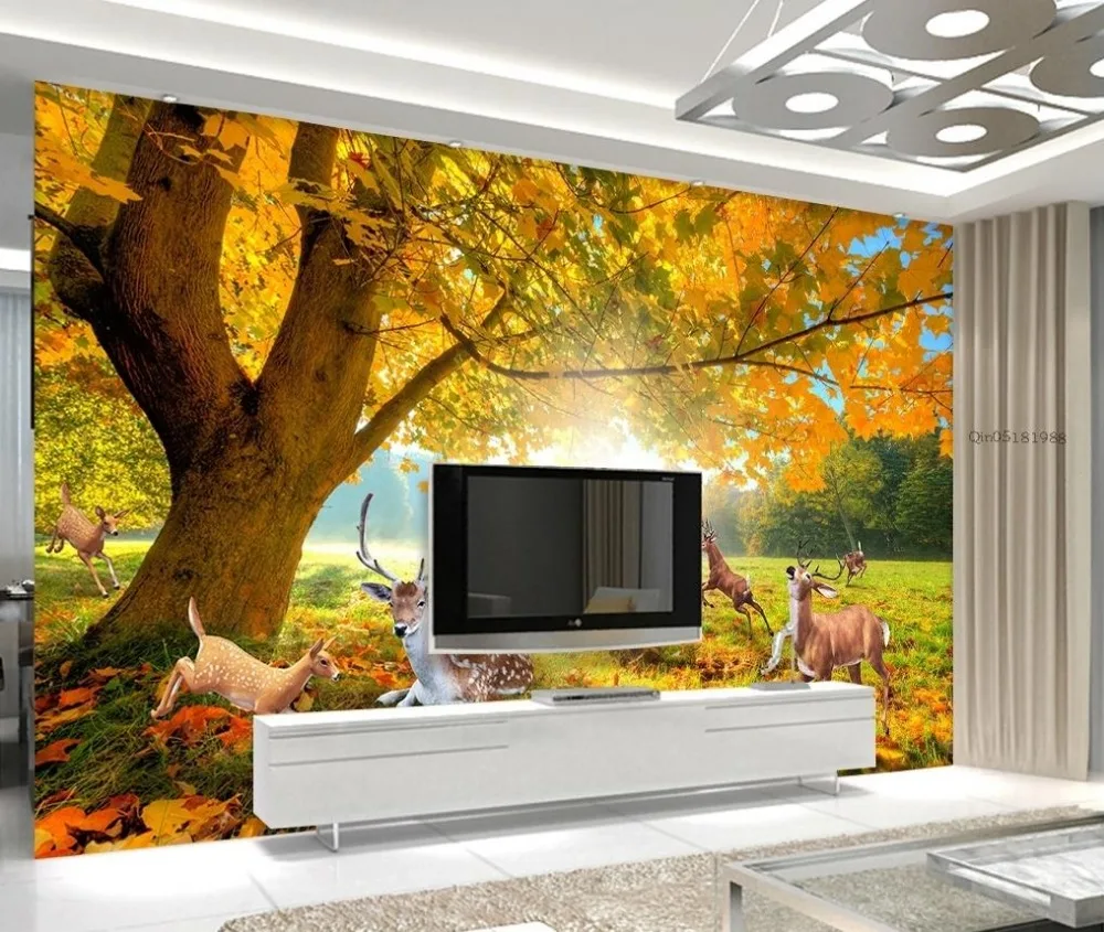 

Home Decoration wall mural photo wallpaper Forest trees elk 3d landscape wallpaper custom photo wallpaper