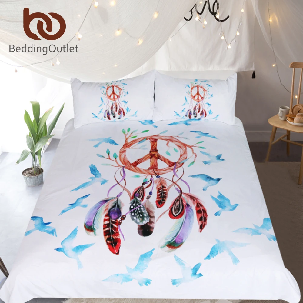 

BeddingOutlet Dreamcatcher Bedding Set Watercolor Peace Symbol Duvet Cover With Pillowcases 3-Piece Bohemian Exotic Bedspreads