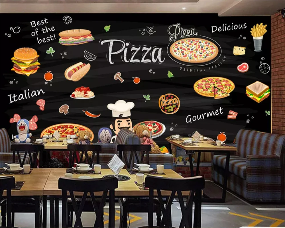 beibehang papel de parede Classic custom hand-painted blackboard western pizza hamburger background 3d wallpaper papier peint