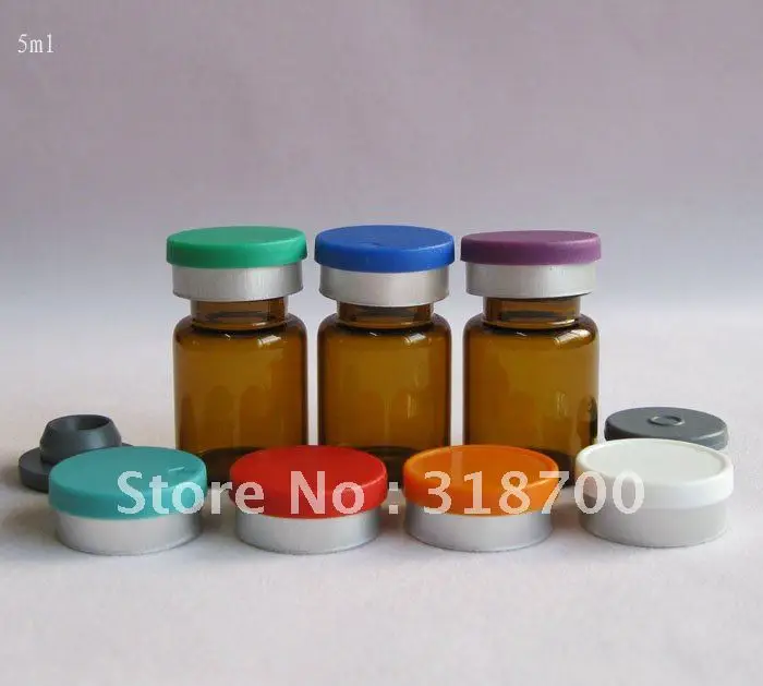 

300pcs 5ml Amber Injection Glass Vial & Butyl Rubber Stopper With Flip Cap Medicine Bottles Experimental Test Liquid Containers