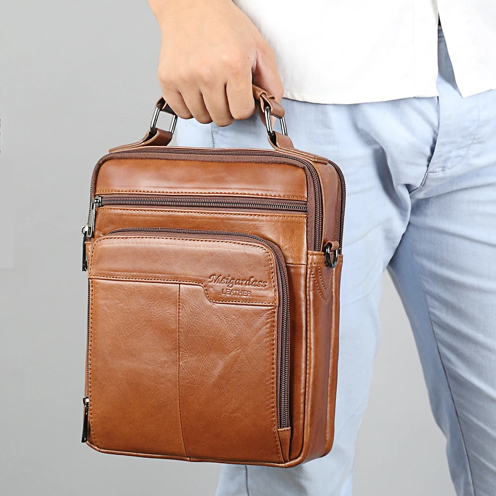 Imagem -06 - Bolsa de Ombro de Couro Genuíno para Homens Bolsa Transversal Casual de Viagem Pasta Executiva Bolsas de Mão com Aba para Homens